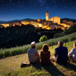 **

A vibrant outdoor jazz festival under a starry night in Umbria, Italy. People are sitting on a hillside enjoying the music with wine, capturing the magical atmosphere.

**